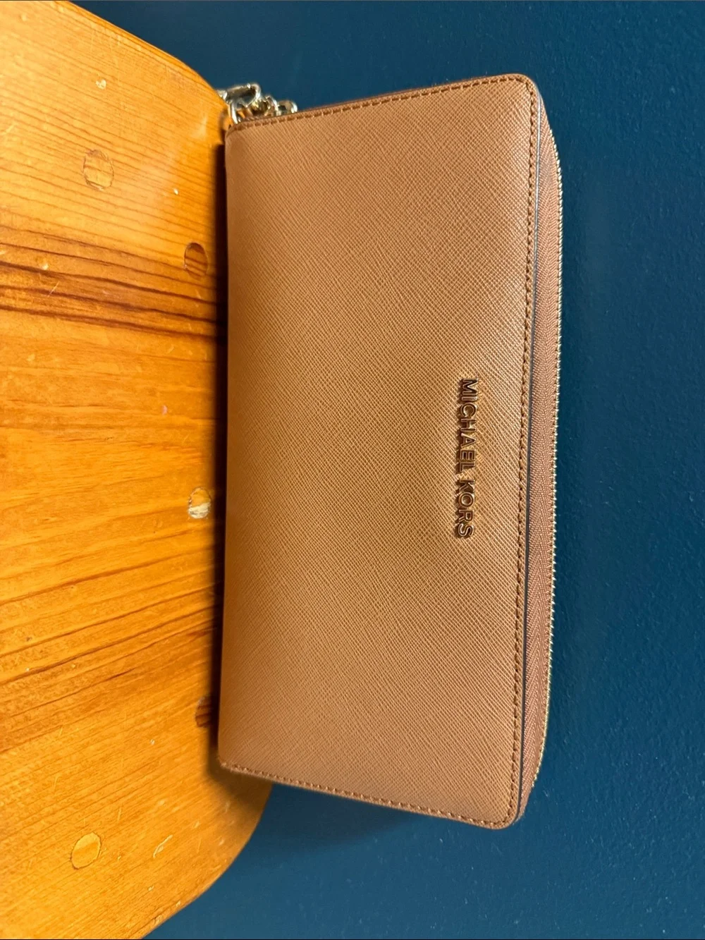 Michael Kors Leather Zip Wristlet Wallet — Brown